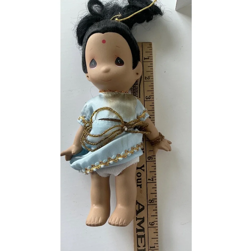 Precious Moments Vintage Indian Girl Doll Blue Sari Gold Trim 9 Inch Collectible